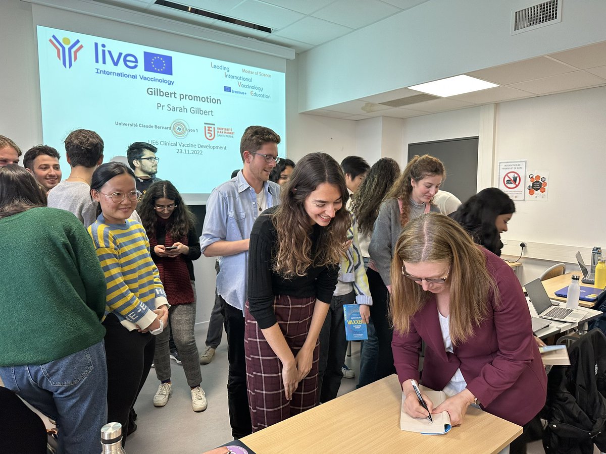 Elisabeth Botelho-Nevers (@e_botelhonevers) on Twitter photo Very proud to welcome Pr Sarah Gilbert <a href="/UniofOxford/">University of Oxford</a> <a href="/JennerInstitute/">Jenner Institute</a> today in the Master Erasmus Mundus Plus #LIVE <a href="/Univ_St_Etienne/">Université Jean Monnet Saint-Étienne</a> <a href="/UniversiteLyon/">Université de Lyon</a>.
Gilbert’s promotion students were amazed and we also! Very proud to welcome Pr Sarah Gilbert <a href="/UniofOxford/">University of Oxford</a> <a href="/JennerInstitute/">Jenner Institute</a> today in the Master Erasmus Mundus Plus #LIVE <a href="/Univ_St_Etienne/">Université Jean Monnet Saint-Étienne</a> <a href="/UniversiteLyon/">Université de Lyon</a>.
Gilbert’s promotion students were amazed and we also!