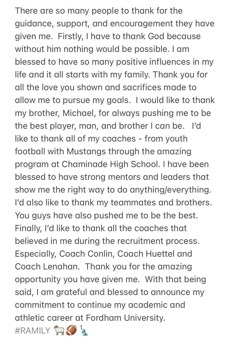 Mason Dietrich (@masondietrich2) on Twitter photo 100% Committed. #RAMILY
<a href="/FORDHAMFOOTBALL/">Fordham Football</a> <a href="/Coach_Conlin/">Joe Conlin</a> <a href="/coacher_Hut/">Alex Huettel</a> <a href="/CoachLenahan/">James Lenahan</a> @CoachDeckRamU <a href="/ArtAsselta/">Artie Asselta</a>
<a href="/Chaminade_FB/">Chaminade Flyers Football</a> <a href="/Chaminade_HS/">Chaminade High School</a> <a href="/coache57/">Tom Elder</a> <a href="/DolceGatad2733/">Coach Dolce</a> <a href="/sboyd_GTE/">Stephen Boyd</a> 100% Committed. #RAMILY
<a href="/FORDHAMFOOTBALL/">Fordham Football</a> <a href="/Coach_Conlin/">Joe Conlin</a> <a href="/coacher_Hut/">Alex Huettel</a> <a href="/CoachLenahan/">James Lenahan</a> @CoachDeckRamU <a href="/ArtAsselta/">Artie Asselta</a>
<a href="/Chaminade_FB/">Chaminade Flyers Football</a> <a href="/Chaminade_HS/">Chaminade High School</a> <a href="/coache57/">Tom Elder</a> <a href="/DolceGatad2733/">Coach Dolce</a> <a href="/sboyd_GTE/">Stephen Boyd</a>