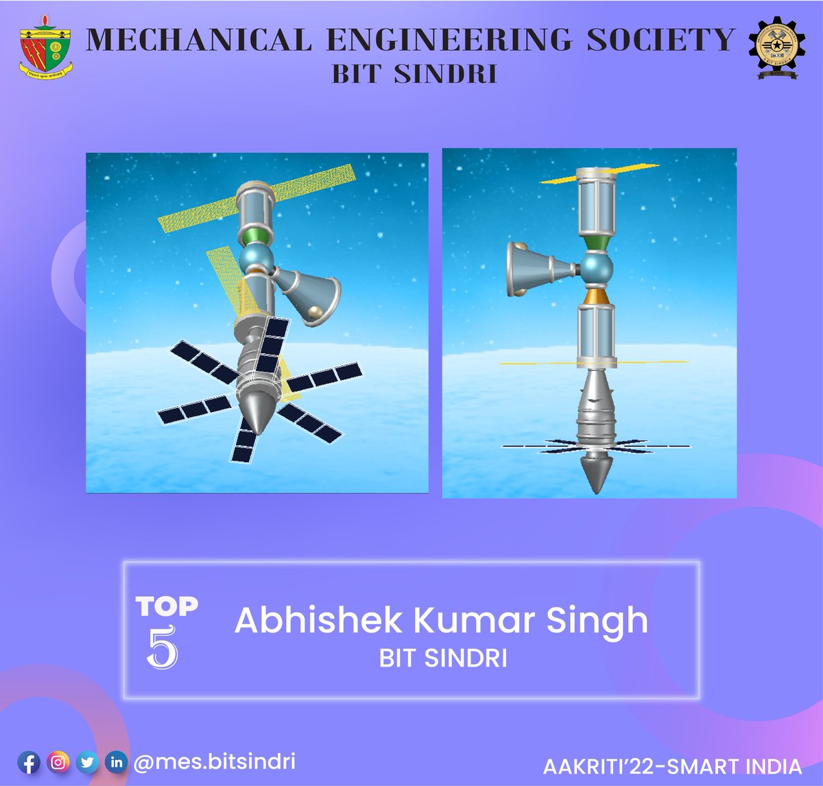 mes_bitsindri's tweet photo. PARTICIPANTS NAME – Abhisek kumar singh
BRANCH- Mechanical Engineering 
INSTITUTE – BIT SINDRI
PROBLEM STATEMENT- 05
With the vision of Atmanirbhar Bharat, this Space Station would make it possible to do research works and experiments that would provide a better understanding https://t.co/a9pANZg0me