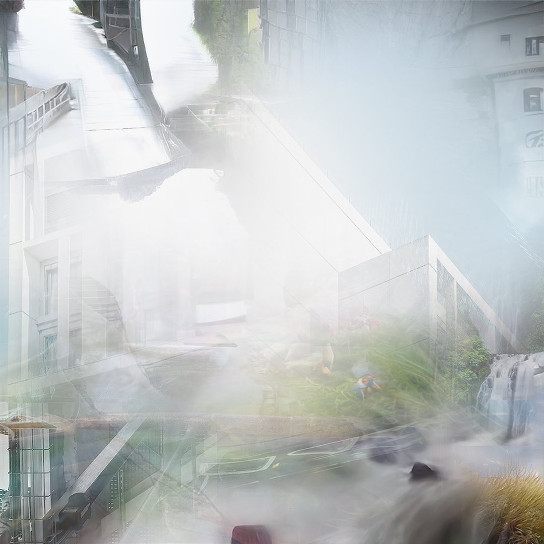 Texturas de edificios cables cielos cemento destellos mangueras de metal peces estructuras de vidrio ríos nubes neblina plástico partículas de láser musgo montañas plasma piedra y agua