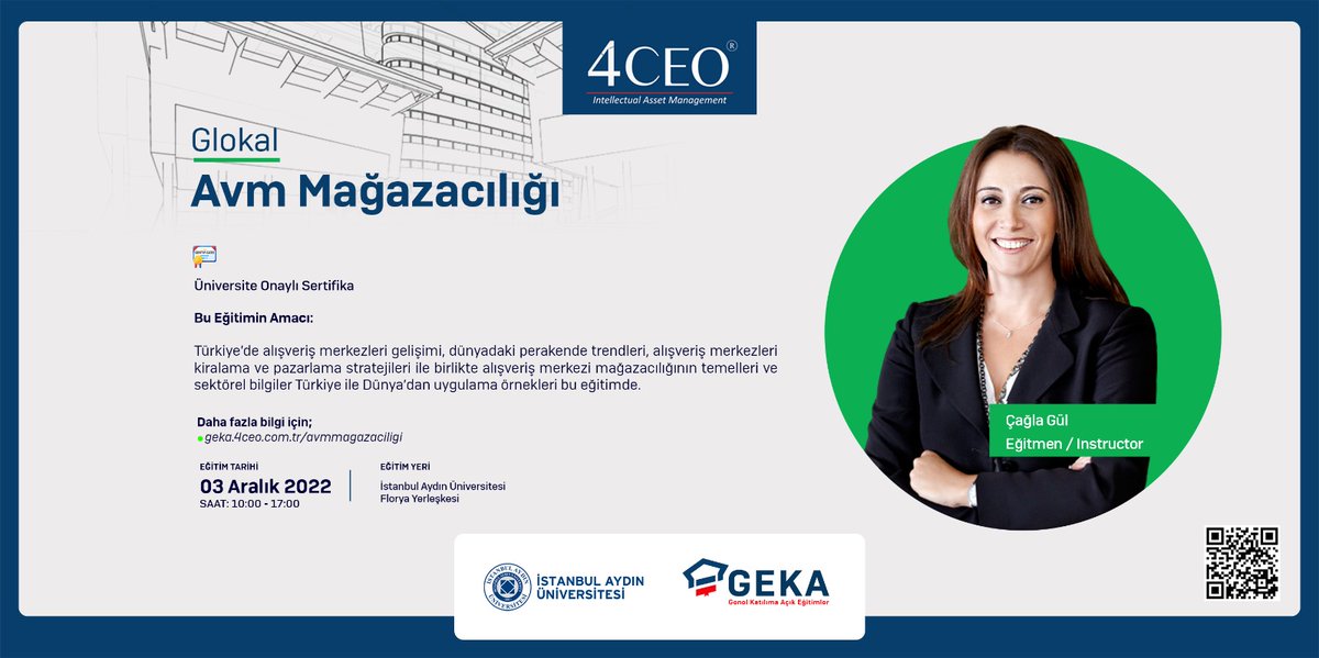 4CEOTR's tweet photo. GEKA eğitimlerimize yeni bir eğitim içeriğiyle devam ediyoruz. 
03 Aralık 2022 tarihinde değerli eğitmenimiz Çağla Gül’ün katkılarıyla “Glokal AVM Mağazacılığı” eğitimi ile katılımcılarla yeniden bir araya geleceğiz.
Detaylı bilgi ve başvuru için: https://t.co/AbHxkuJsIv https://t.co/b07LvbUmSu