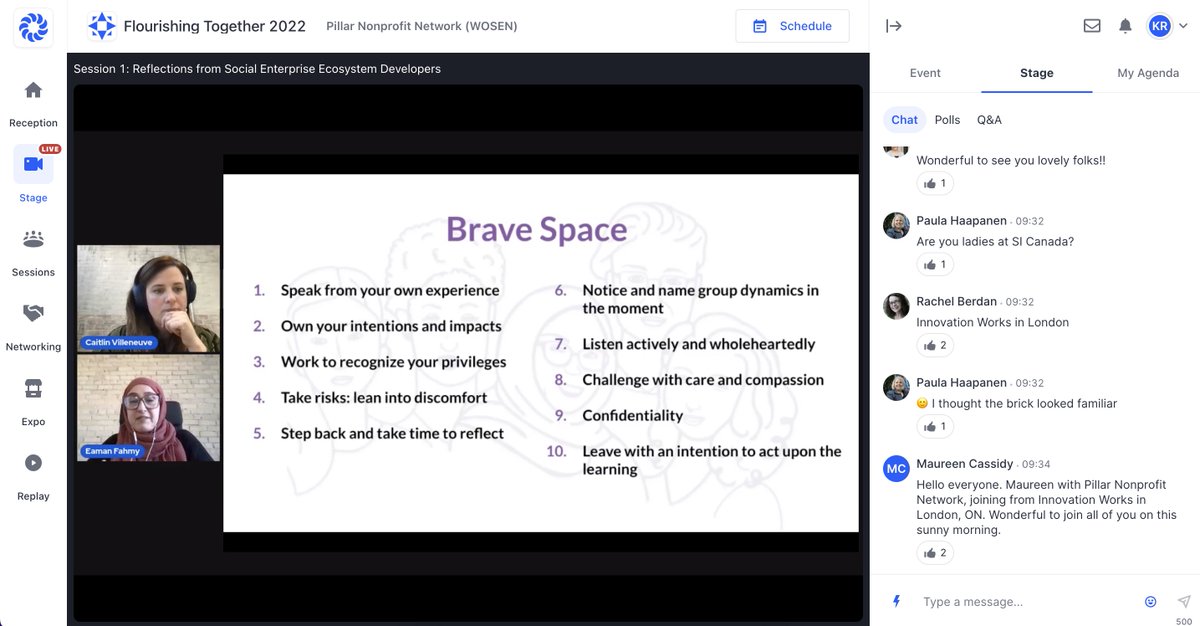 PillarNN's tweet photo. The #WOSEN Flourishing Together showcase is happening now, celebrating the transformative impact of the program on the #SocialEnterprise entrepreneurship ecosystem. Pillar colleagues shared about Brave Spaces, WOSEN's design principles and what makes the programming unique. https://t.co/RWKJeyJ53d