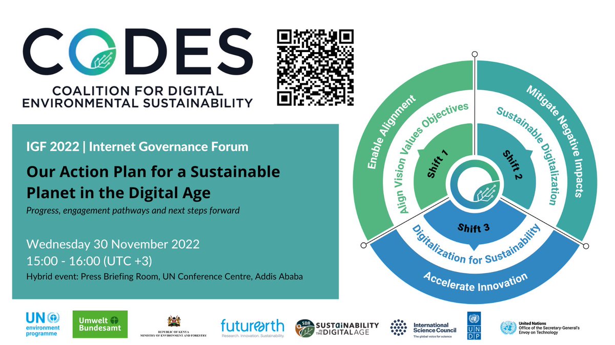 One week to go! Join our #CODES Side Event @IGF2022 for an update on Our #CODESActionPlan for a #SustainablePlanet in the Digital Age #DigitalSustainability #SustainableDigitalAge #CODESImpactInitiatives