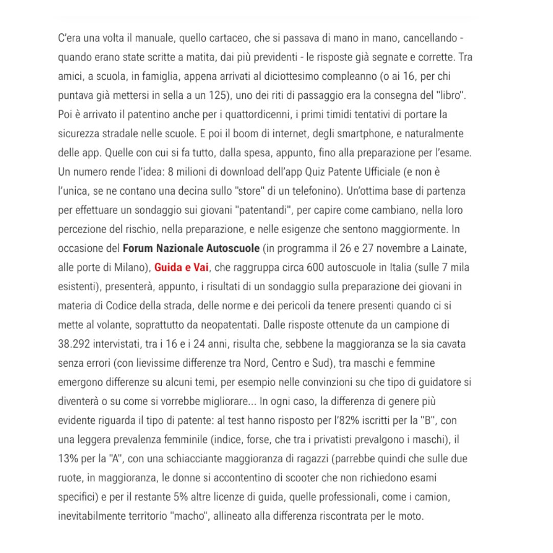 La testata giornalistica "QUATTRORUOTE" scrive di quanto i quiz non siano sufficienti per una corretta educazione stradale e di quanto, invece, sia fondamentale fare più pratica con corsi di guida sicura.

Qui l'articolo completo: bit.ly/3EUS2Tn

#quattroruote