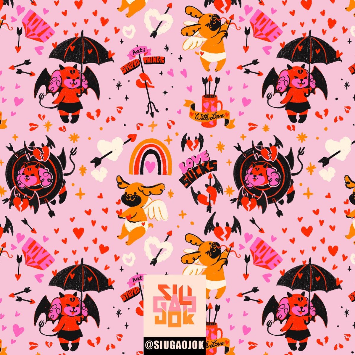 siugaojok's tweet photo. Entry for @spoonflower Design Challenge - #FunnyValentine  #spoonflowerchallenge #spoonflowerfabric #spoonflower #fabricdesign #spoonflowerdesigner #fashionpattern #kawaiiangelanddevil #funnyvalentine #pinklovers #angelanddevildog #dogspattern #procreatepattern #siugaojok https://t.co/HM8uvbDhAa