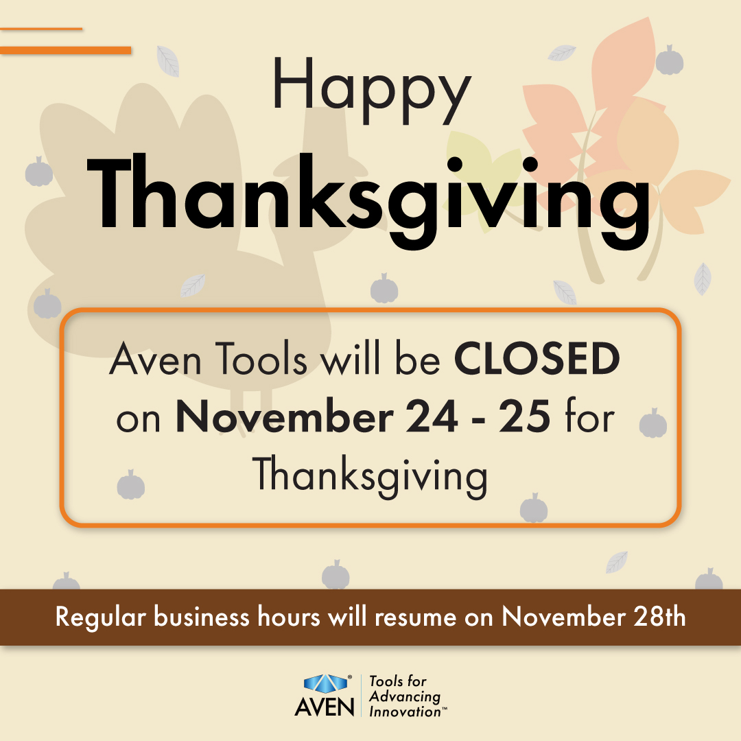 aventools's tweet photo. Happy Thanksgiving from everyone at Aven Tools! We will be closed on November 24 - 25, but our website https://t.co/NZZlKaaXcQ is open 24/7!
We will resume back to regular business hours on November 28th.
-
#Thanksgiving #HolidayHours #Tools #AvenTools https://t.co/IT2CF3UCER