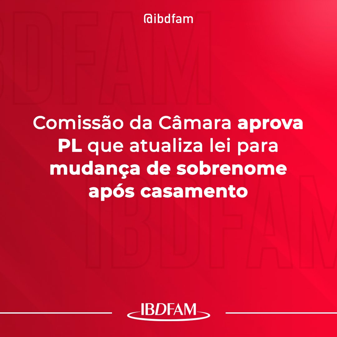 IBDFAM_oficial's tweet photo. Comissão da Câmara aprova PL que atualiza lei para mudança de sobrenome após casamento
Saiba mais em: https://t.co/ro4F6I9RLw
#ibdfam #notícias https://t.co/iTMEMSnRSs