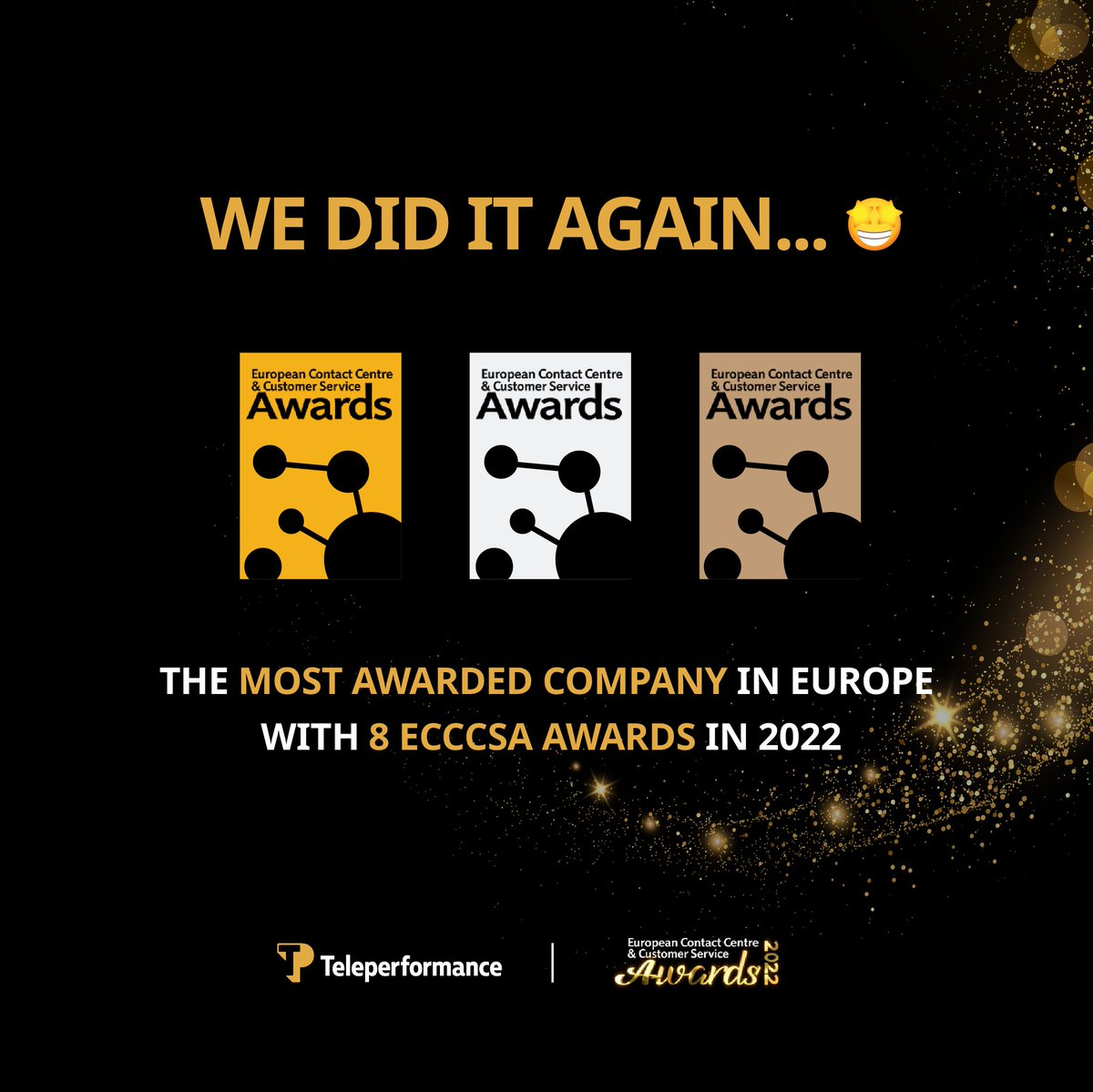 TP_Portugal's tweet photo. Another successful year for #Teleperformance! Last night we won 8 #ECCCSA22 awards, becoming the most awarded company in Europe, for the second consecutive year!
Thank you @ECCCSA for a wonderful evening!
#proudtobeTP https://t.co/CDtqd7bZPX