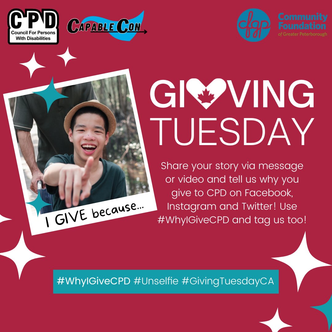 PTBOCPD's tweet photo. How do you give on #GivingTuesday? Share your story with us via message or video and tell us how and why you give to the Council for Persons with Disabilities using the hashtags #WhyIGiveCPD and #UNSelfie!
#Accessibility #Disability #Youth #Inclusion #cpd https://t.co/FpoCBkH9Ap