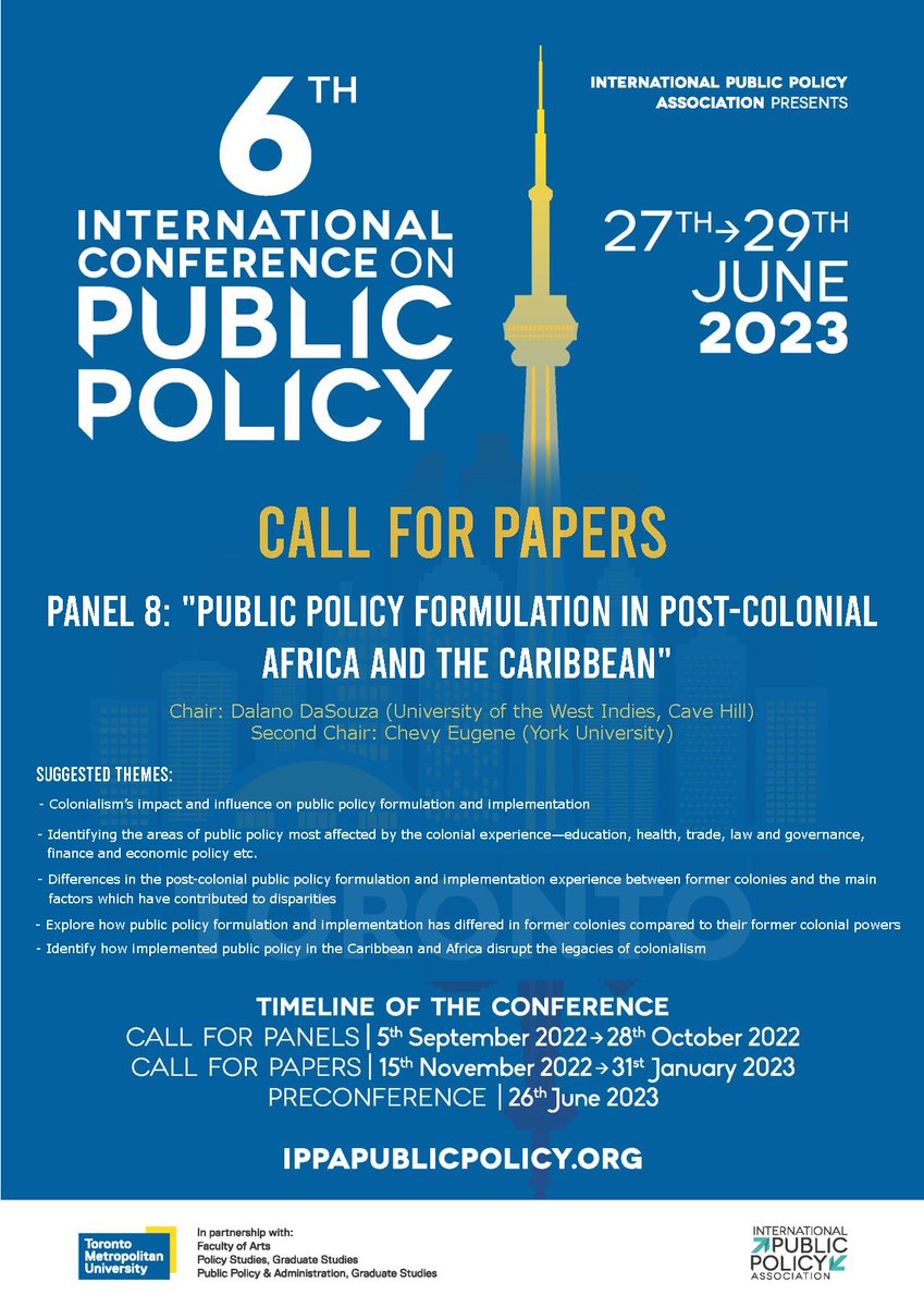 Guys, I’m Co-Chairing a panel at ICPP6 Toronto 2023

Call for Papers 

Submit here 👉🏽 ippapublicpolicy.org/conference/icp…