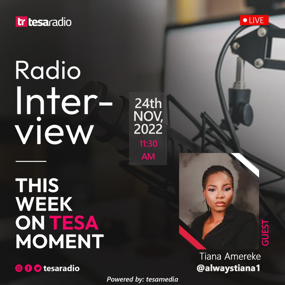 TesaRadio's tweet photo. Join us as we go on a live session with this amazing content creator and skit maker @alwaystiana1 on tesa radio. 
It is going to be a great time.
Click the Link in the Bio to download Tesa Radio app👇
#tesaradio iPhone IBADAN Seyi Germany Japan https://t.co/GTSo1PEPWx