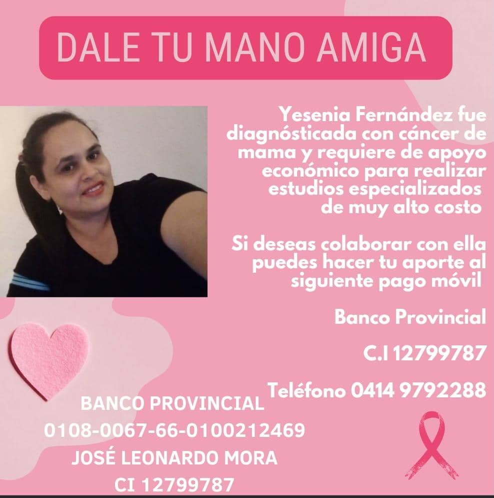 Mora31Nancy's tweet photo. @Yamiletph @MamaLisVzla Buen día, Mis Estimadas.
Paso por acá para dejar está información, Solicitado  colaboración para la amiga Yesenia que necesita una mano amiga, Fue diagnosticada con Cáncer de Mama, y es de bajos recursos, agradecidos de antemano, cada granito cuenta. 🙏 https://t.co/McA63vRehD