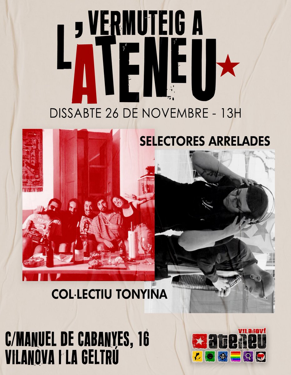 Ateneuvilanovi's tweet photo. 👉Aquest dissabte...
🙆‍♀️12H Taula rodona "Moviments socials amb nom de dona" amb La Foixarda, Escola Inclusiva, @LlogateresVNG i l'Ateneu.

🥤💿13H Vermuteig i punxada de vinils amb COL·LECTIU TONYINA i SELECTORES ARRELADES, amb pintxos i paninis calents per quedar-nos a dinar! https://t.co/xk31lFjBQP