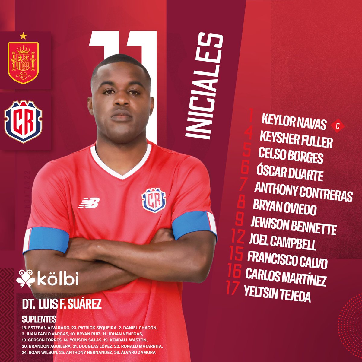 🇨🇷 𝙇𝙊𝙎 𝙏𝙄𝙏𝙐𝙇𝘼𝙍𝙀𝙎 🇨🇷

Así debutamos en el Mundial de Catar ante España. 🫡

¡VAMOS SELE, LLEGÓ EL MOMENTO! 🔥

#FCRF #LaSele #PuraVidaEnQatar22 #YoTambienEstoyLoco