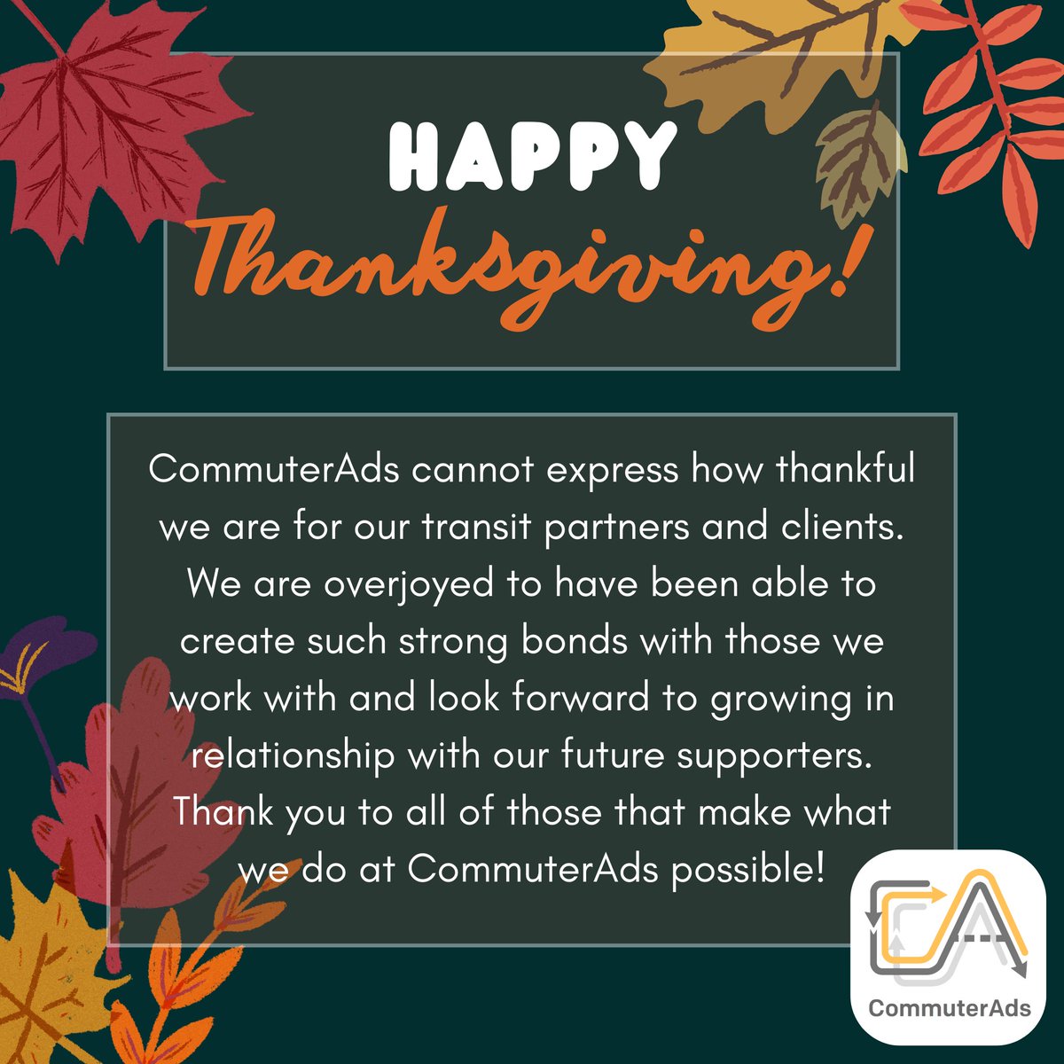We wish everyone safe travels and a beautiful Thanksgiving! #Thanksgiving #Thankful #CommuterAds