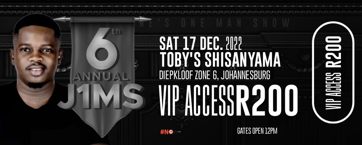 If you are in JHB South, West, North and surrounding areas, Early Bird and VIP tickets at Available @Toby's Shisanyama this Friday from 10am until 2pm...Keep looking out, we will be in your area soon #6thAnnualJ1MS_17thDec2022💥