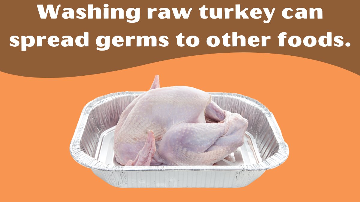 foodsafetygov's tweet photo. If you choose to wash turkey, do so as safely as possible:
1. Run the water gently over the turkey to reduce splashing
2. Then immediately clean the sink &amp; area around the sink with hot soapy water &amp; sanitize thoroughly
3. Wash your hands for 20 seconds
https://t.co/Gnqgr2Oj6q https://t.co/Tk2On4vBMG