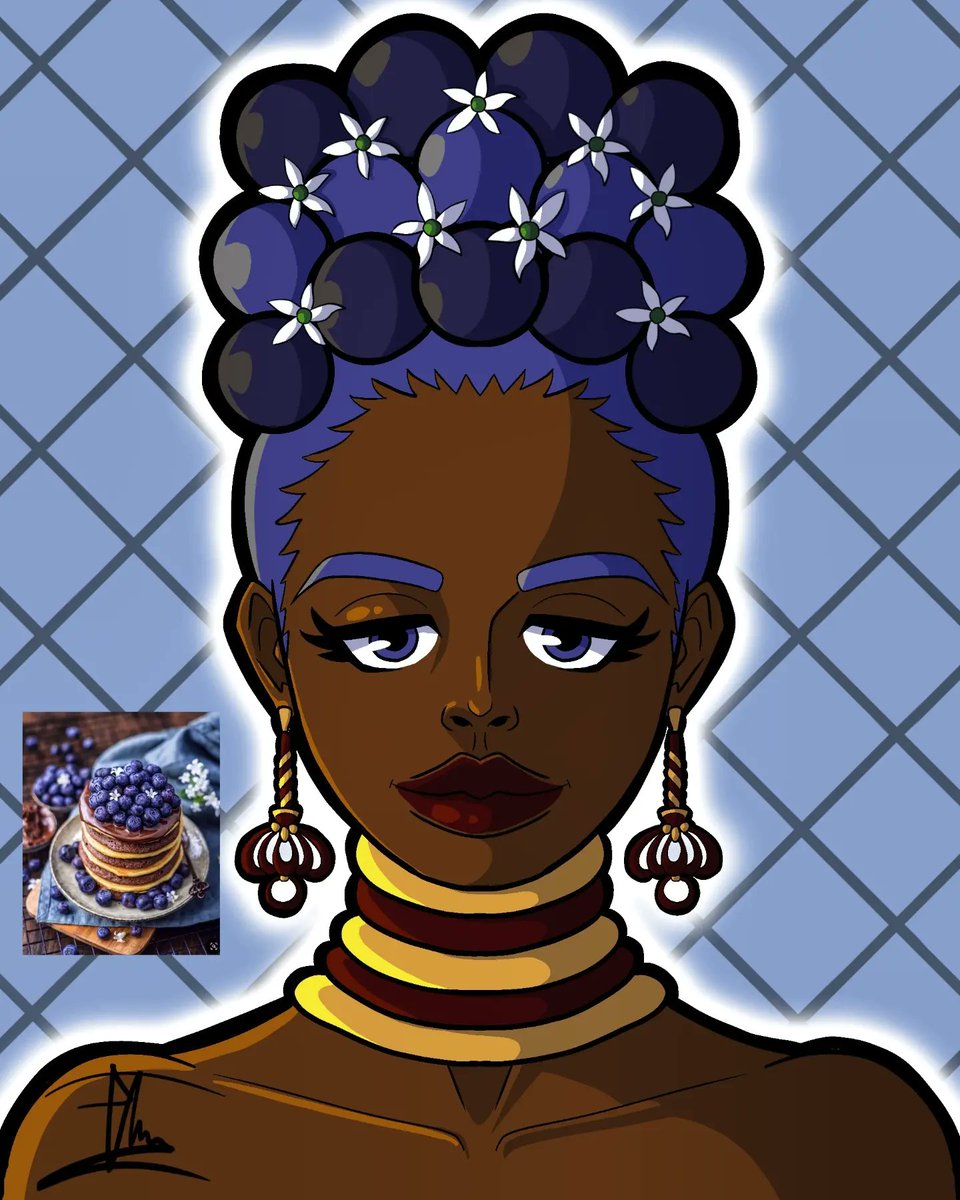 MooreTekla's tweet photo. Beri Blu... I think this might be the start of a new challenge...

#characterdesigner #characterartist #digitalart #digitalillustration #illustrationartist #illustrationdigital #digitalartist #drawingwhileblack #blackfemalecharacter #dessert #blueberries https://t.co/xF8n22LVah