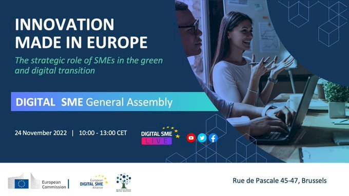 Eurada_RDAs's tweet photo. 📢Tomorrow, 24 November, #InnovationMadeInEurope Conference at the 𝗗𝗜𝗚𝗜𝗧𝗔𝗟 𝗦𝗠𝗘 𝗚𝗲𝗻𝗲𝗿𝗮𝗹 𝗔𝘀𝘀𝗲𝗺𝗯𝗹𝘆 2022 (Hydrid)
With 🇪🇺 Commission´s representatives, who will award innovative #SMEs selected from #GetDigitalEU initiative.
➡️https://t.co/CAW4EhKVSg https://t.co/BDLMmcgUWy