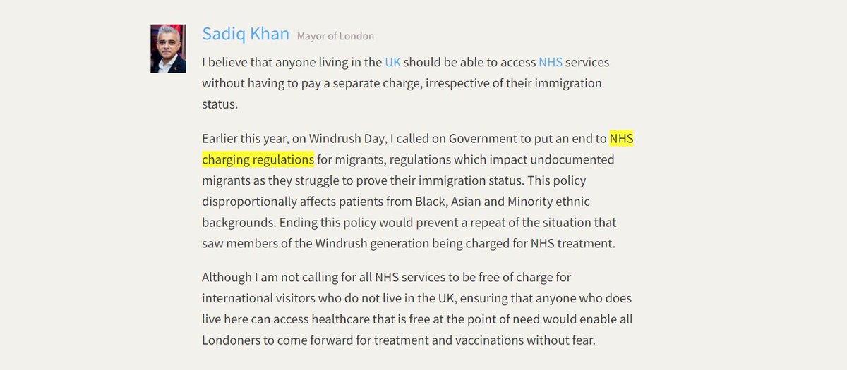 MaternityAction's tweet photo. Pleased to hear @MayorofLondon reiterating his call to end #NHSCharging:

"I believe that anyone living in the UK should be able to access NHS services without having to pay a separate charge, irrespective of their immigration status."

#NHSMaternityCare #HostileEnvironment https://t.co/FnYwgIypJ7