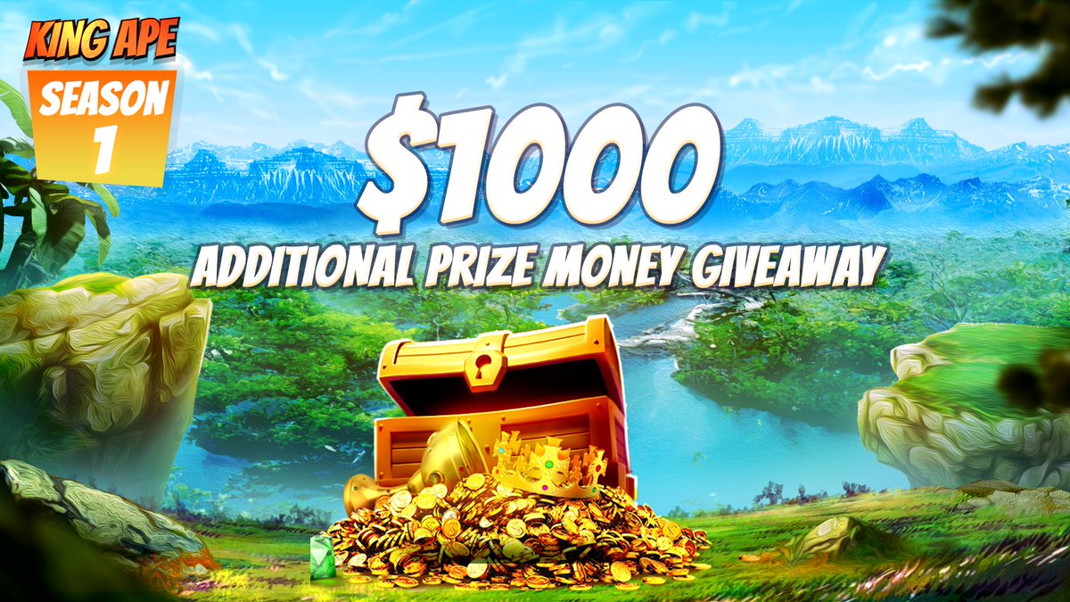 $1,000 ADDITIONAL PRIZE MONEY GIVEAWAY! 💰💰💰

To celebrate the launch of SEASON 1 of KING APE we will be adding $1,000 to the GOLD CHEST wallet post mint. 👑 🦍 

This means 1 lucky game winner after Friday’s mint will walk away with the mega additional prize.💸