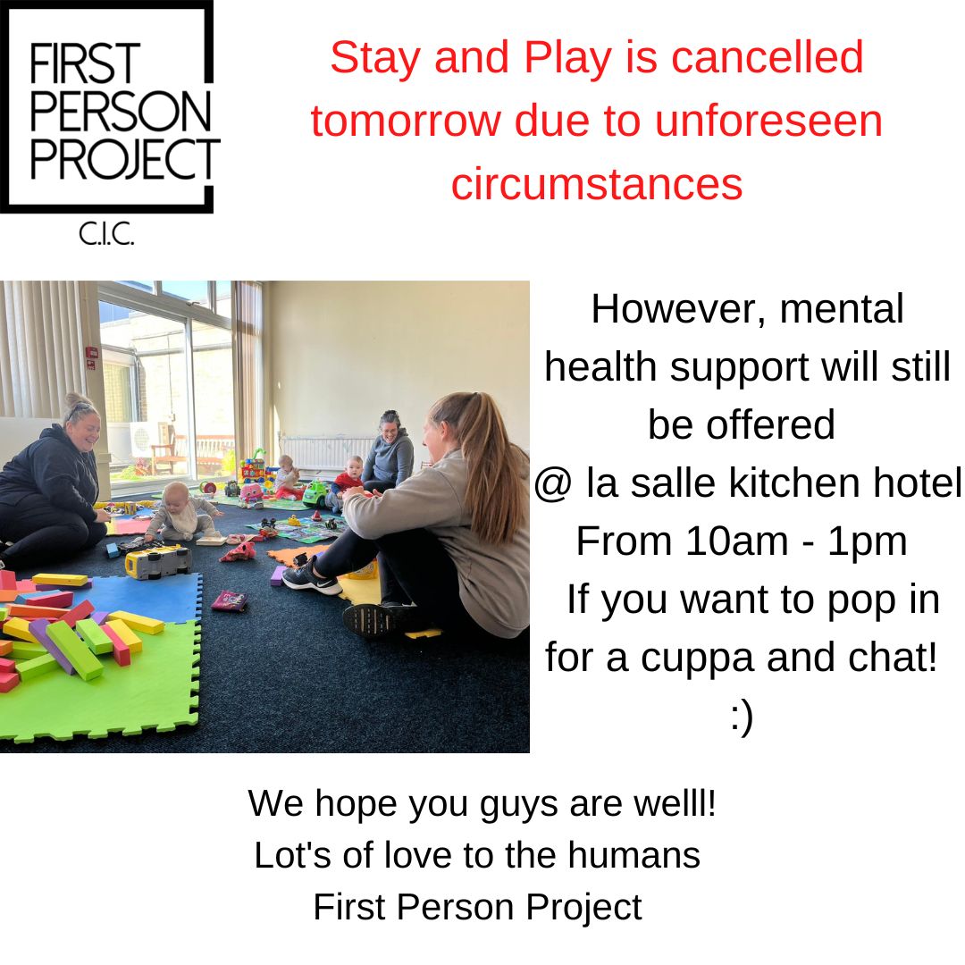 FirstPersonCIC's tweet photo. Sorry for the cancellation
Everyone is still welcome to come into the space for a cuppa, chat and biscuits!!
#mentalhealthsupport #freeforthepeople #freeaccess #nowaitinglists https://t.co/CrJoHLHUVi