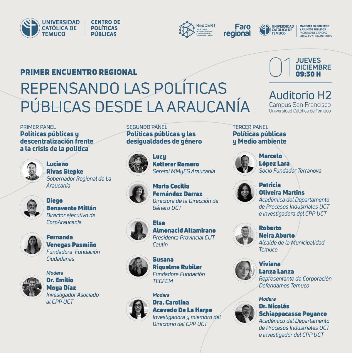 ❇️¿Aún no te inscribes? Participa del Primer Encuentro Regional <Repensando las Políticas Públicas desde la Araucanía> actividad organizada por el <a href="/cppuctemuco/">Centro de Políticas Públicas UC Temuco</a> 

📌👆🏻Conoce los paneles e inscríbete a través del banner en nuestro sitio web politicaspublicas.uct.cl