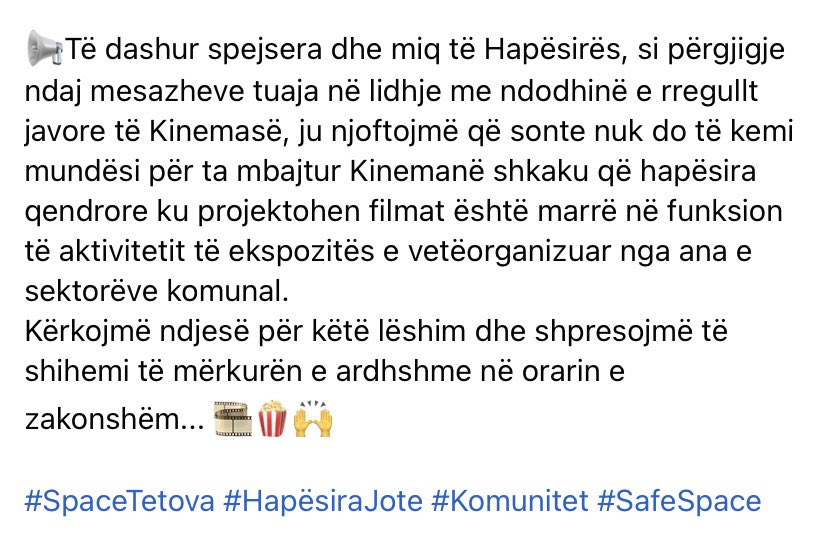SpaceTetova's tweet image. #SpaceTetova #HapësiraJote #Komunitet #SafeSpace