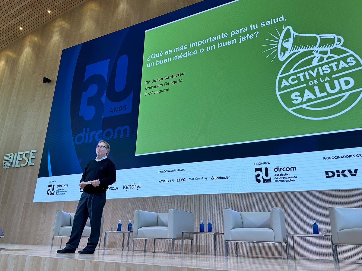 🗣️ Josep Santacreu (@drsantacreu), CEO de @dkvseguros, asegura: "Es mejor tener un buen jefe que un buen médico". Nos explicará por qué en la próxima ponencia.

Congreso #30AñosDircom
