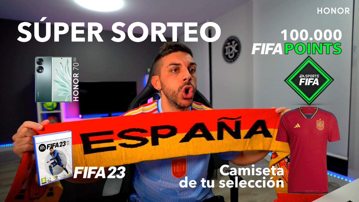 🤑SORTEAZO🤑

100.000 FIFA POINTS + FIFA23
Smartphone HONOR 70
Camiseta de tu Selección WorldCup 22

- Haz RT
- Sigue a @honor_es y a mi
- Responde con una foto que represente a tu equipo/selección (camiseta, bandera, dibujo, etc...) con el HT #HONORtoBeWithYou