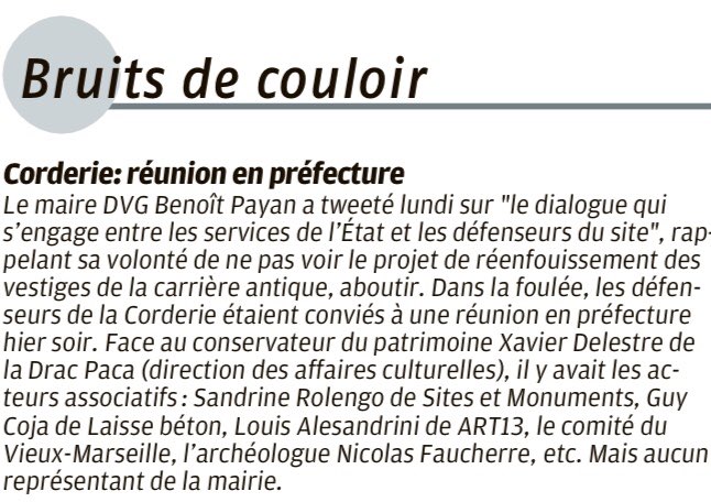 Lundi, monsieur le maire s’indigne du sort réservé aux vestiges de la Corderie et en appelle à l’Etat pour qu’une solution autre que l’enfouissement soit trouvée et hier, aucun représentant de la mairie lors de la réunion en Préfecture… est-ce cela la méthode <a href="/BenoitPayan/">Benoît Payan</a> ?