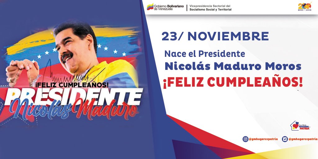 gmhogarespatria's tweet photo. 🎂 La Gran Misión Hogares de la Patria le desea un Feliz Cumpleaños a nuestro querido presidente @NicolasMaduro. Agradecemos su lealtad y su entrega al pueblo venezolano.
¡Sigamos juntos y juntas trabajando por el bienestar de la Patria! 🇻🇪 

#FelizCumpleañosPdteMaduro https://t.co/XzRYssRhx3