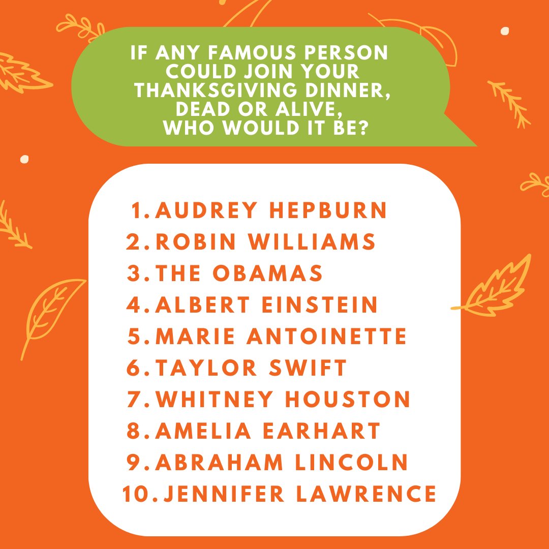 LCWATeam's tweet photo. Happy Thanksgiving! Check out this all-star group of celebs our team would choose to have at their Thanksgiving dinner table! #HappyThanksgiving #LCWA https://t.co/9dKyugGeO8