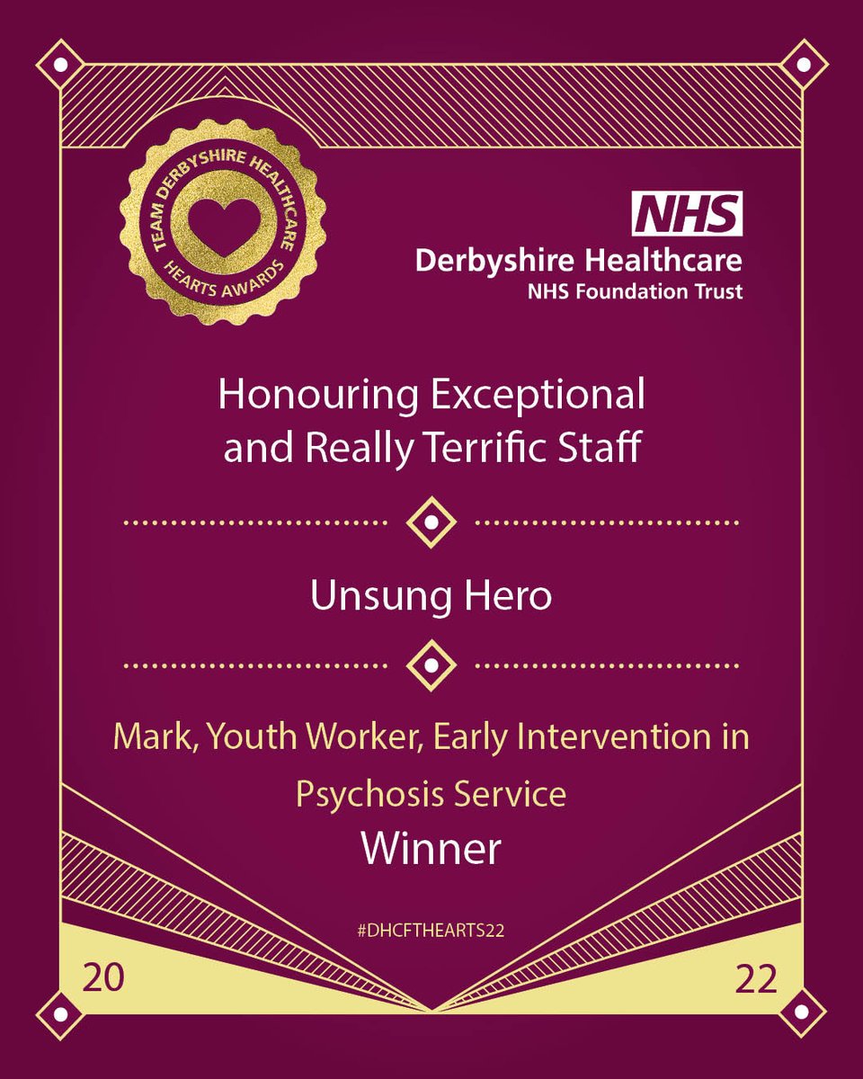 derbyshcft's tweet photo. And the HEARTS Award for our Unsung Hero is a posthumous entry that goes to…

 Mark, Youth Worker, Early Intervention in Psychosis Service 👏🥳 #DHCFTHEARTS22 https://t.co/TUJosqtrDd