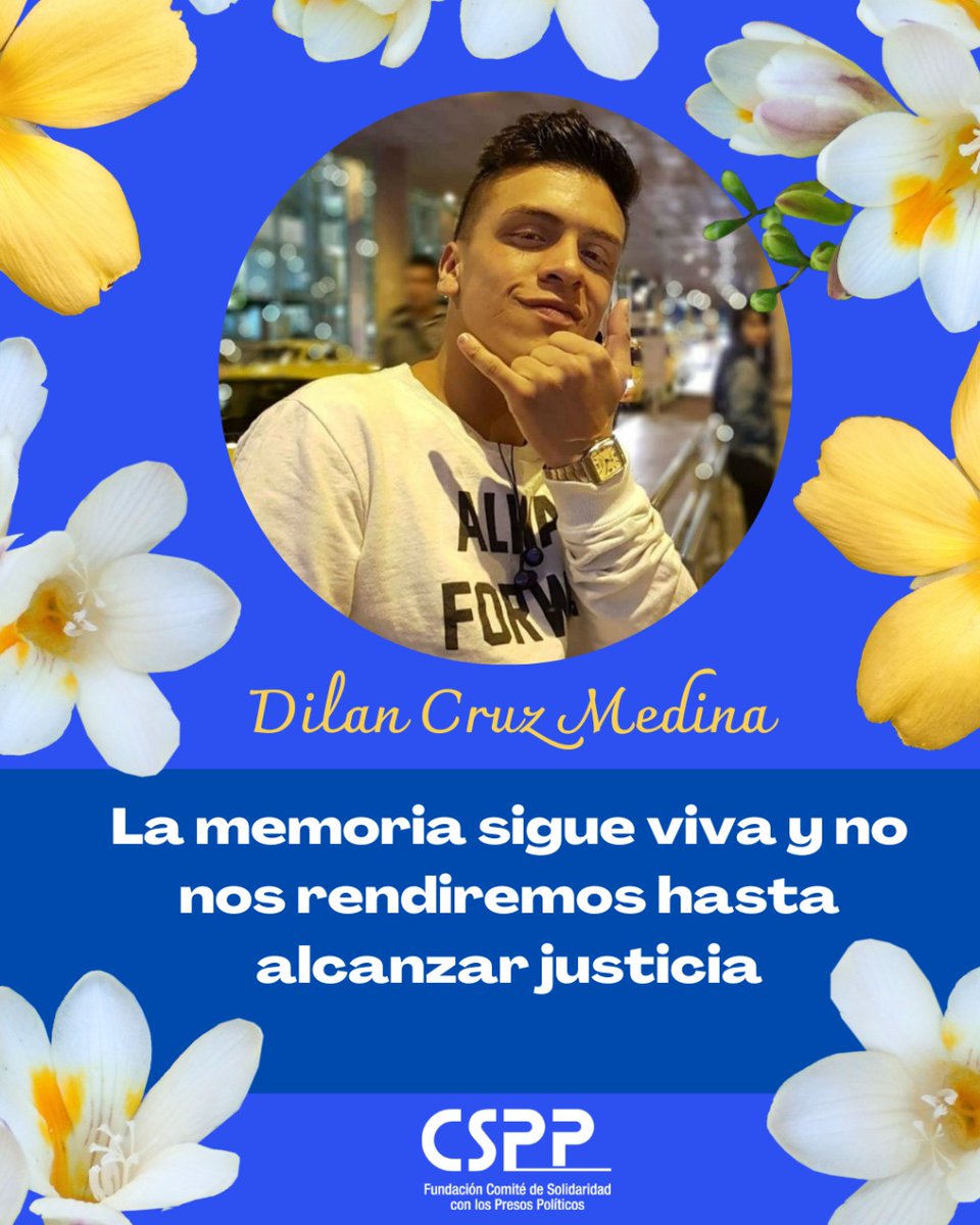 comite_CSPP's tweet photo. #NoMásViolenciaPolicial Hoy recordamos la vida de Dilan Cruz Medina 🌸

⭕️ Dilan fue asesinado por el ESMAD hace 3 años el 23 de noviembre de 2019 mientras se manifestaba por una educación digna y de calidad. 

¡No pararemos en la exigencia de verdad, justicia y reparación! ✊🏻 https://t.co/qLkPBEVU1l