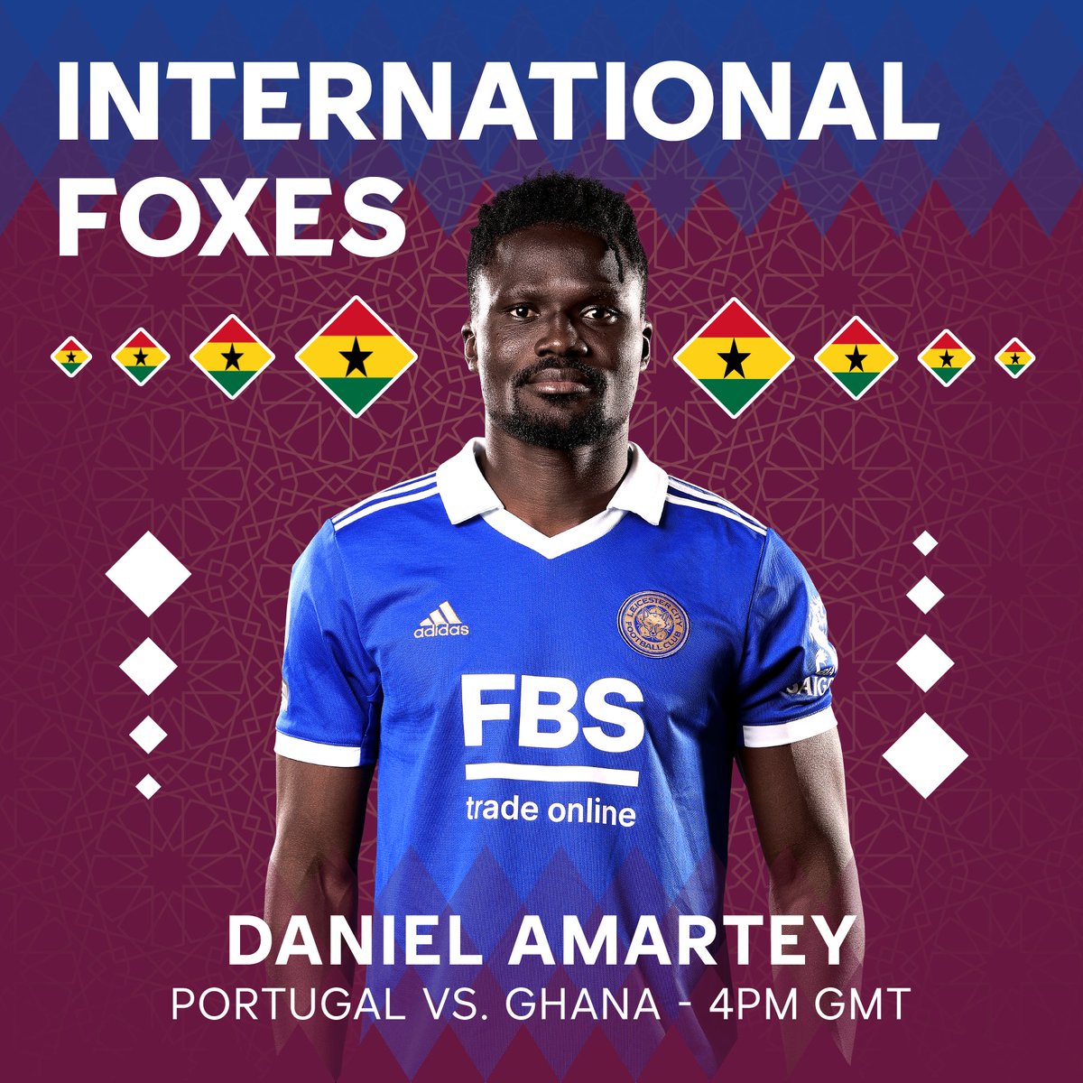 LCFC's tweet photo. We'll have our eyes out for Dan Amartey, who could be in action for Ghana today!✊‍

#FIFAWorldCup https://t.co/ctTc94Wv2S