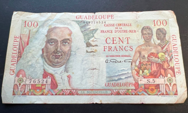 CavalierCoins's tweet image. This is a very Rare Note, Going live on our Auction Thursday 24/11/22 !! do not miss out on this..
RARE Guadeloupe 100 francs La Bourdonnais type, Banque De France #numismatics #collectablebanknotes #guadeloupefrancs #rarenotes #100francnote #northamericancurrency
