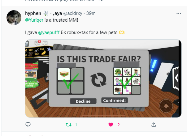 Yuriqer's tweet photo. #819
:: 410th Trade
:: AM - Robux
:: #YurisMMProofs
https://t.co/e3h2o86Xg2 https://t.co/B8p8KNPbLn
