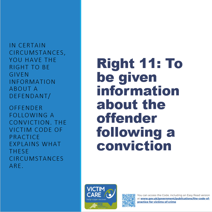VictimCare's tweet photo. Right 11. Your Victim Liaison Officer can provide information such as sentencing details, the offender being considered for release, parole decisions, licencing conditions. More information can be found on the Gov website; https://t.co/GZtKw9y2zl https://t.co/fNrKPPsGzp