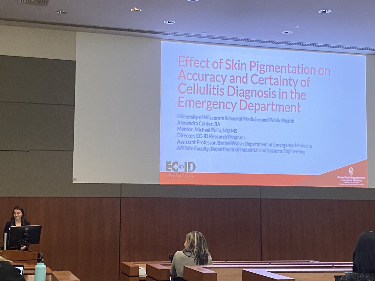 Univ. of Wisconsin Emergency Medicine (@uwemermed) on Twitter photo Alex gave a podium presentation on the effect of skin pigmentation on the accuracy and certainty of #cellulitis diagnosis in the ED. Her faculty mentor, <a href="/DrMichaelPulia/">Michael Pulia, MD PhD</a>, is currently investigating thermal imaging to improve cellulitis #diagnosis in lower extremities. #dermtwitter Alex gave a podium presentation on the effect of skin pigmentation on the accuracy and certainty of #cellulitis diagnosis in the ED. Her faculty mentor, <a href="/DrMichaelPulia/">Michael Pulia, MD PhD</a>, is currently investigating thermal imaging to improve cellulitis #diagnosis in lower extremities. #dermtwitter