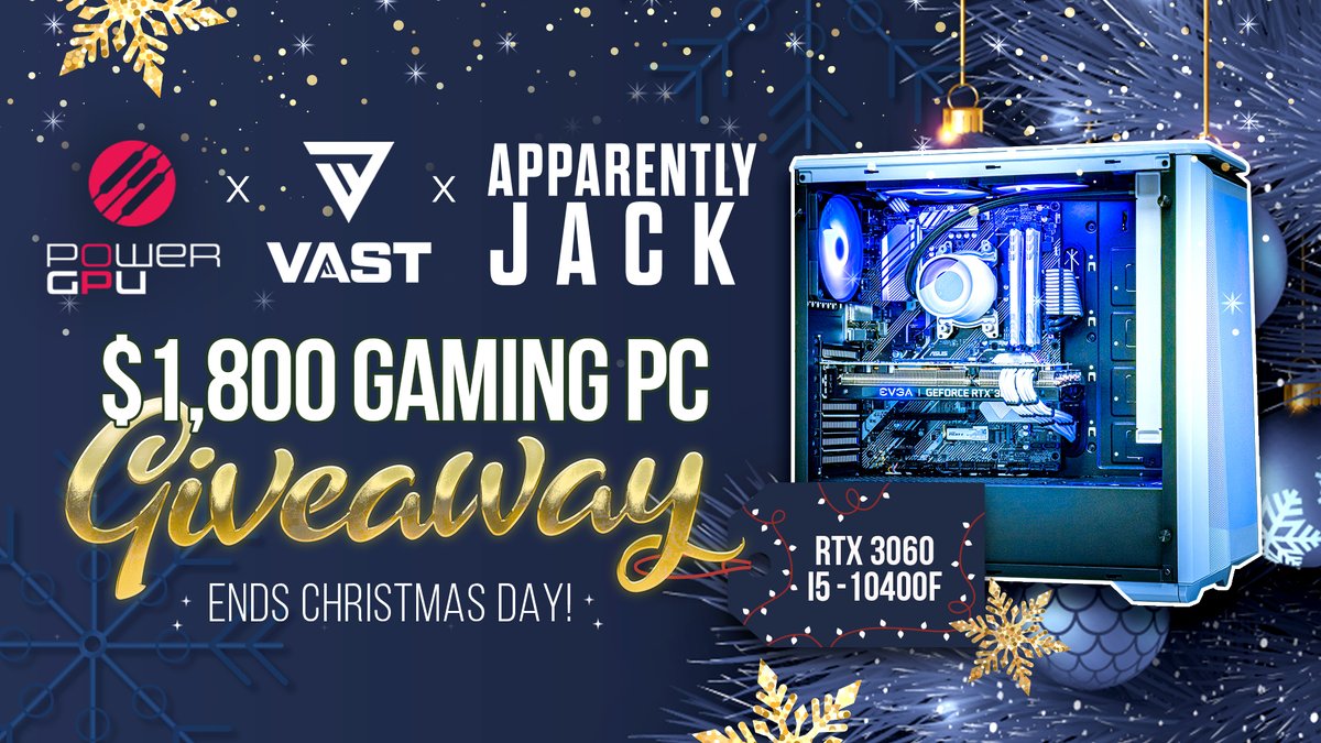 As promised here is 1 of 6 PC Giveaways! Super excited to announce this $1,800 RTX 3060 Gaming PC Giveaway! To enter, perform these tasks via the link below: - Retweet and like this tweet - Follow @ApparentlyJxck, @PowerGPU & @VastGG Enter Here: vast.link/Jack