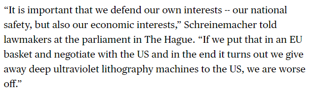 toddntucker's tweet photo. Further indication of the strain that weaponized interdependence places on economic integration, as the Netherlands tries to distance itself from an all-EU strategy on semiconductor inputs. @WorldWeaponized. https://t.co/FHM8tbzMAM