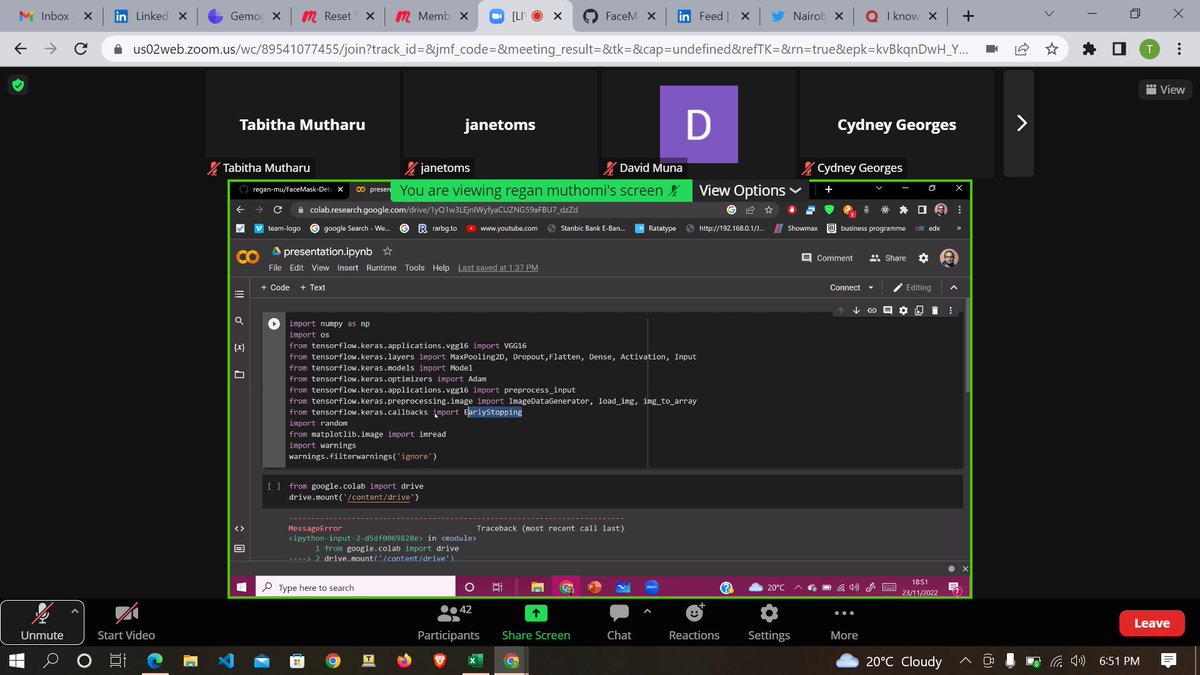 Tabitha Mutharu (@mutharu_tabitha) on Twitter photo Learning great insights on image classification with CNN by  @regan_codes. I have been learning some of the things here in theory but now i get to see the practical bit. It is so exciting. Thank you <a href="/nairobi_ai/">Nairobi Ai Community</a>
@willie_nganga84, <a href="/kamande_betty/">Betty Kamande</a>. #NairobiAImeetup, #AfricaDataSchool Learning great insights on image classification with CNN by  @regan_codes. I have been learning some of the things here in theory but now i get to see the practical bit. It is so exciting. Thank you <a href="/nairobi_ai/">Nairobi Ai Community</a>
@willie_nganga84, <a href="/kamande_betty/">Betty Kamande</a>. #NairobiAImeetup, #AfricaDataSchool