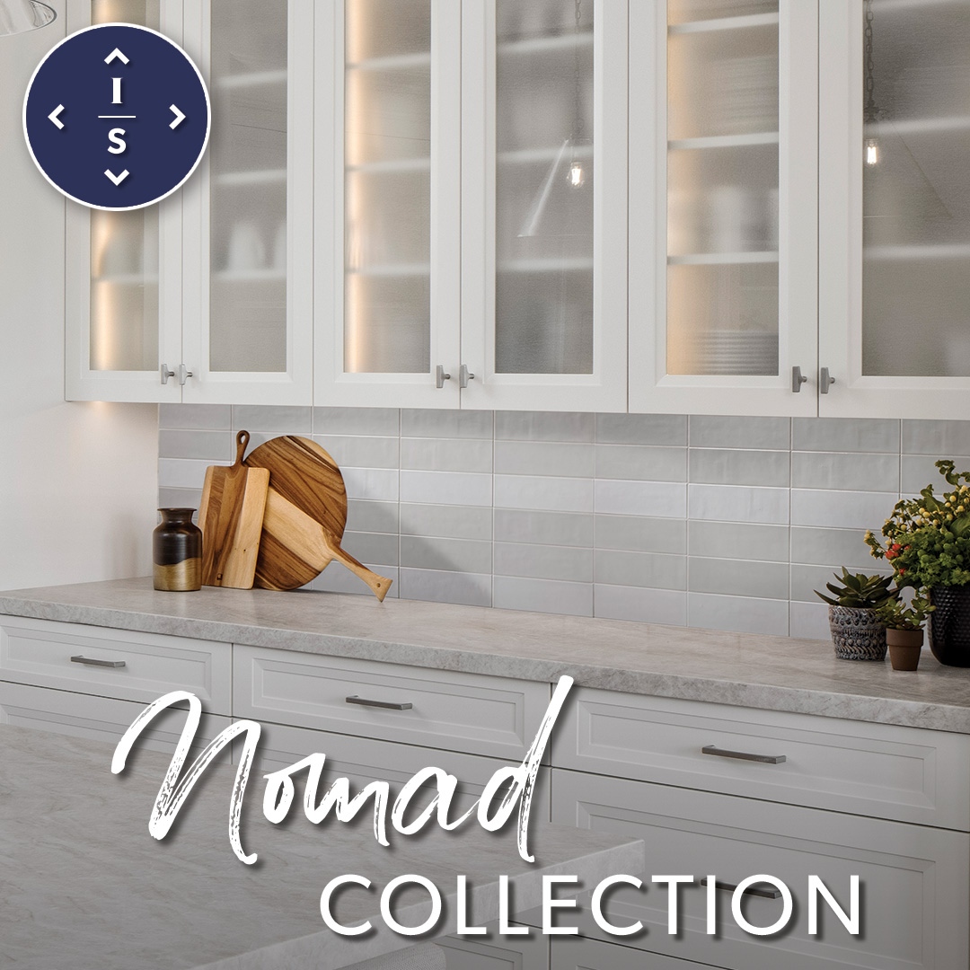 The kitchen is the heart of the home; Why shouldn't it also be the most beautiful? Nomad brings a modern feel in a ceramic subway tile that blends Just White and Ash White for an effortless, stylish look. #ceramictile #islandstone #islandstonetile #tileadventure