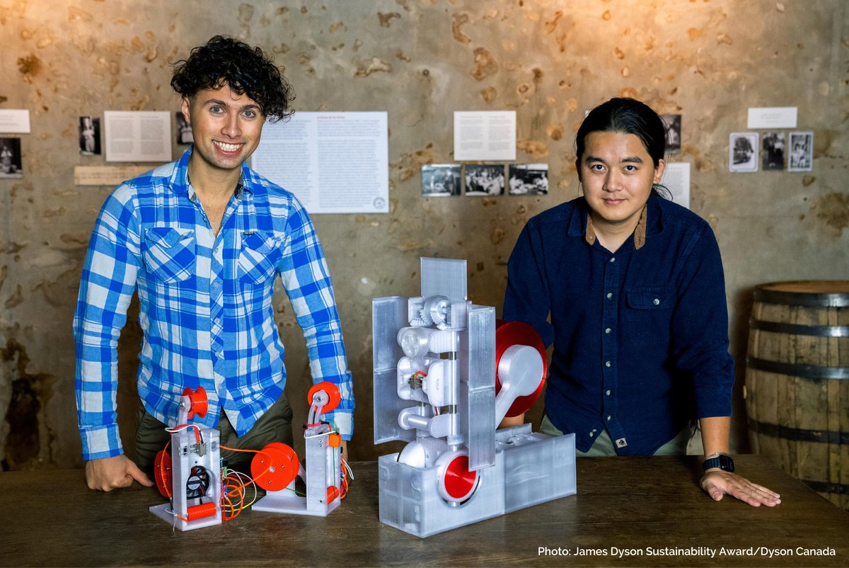 Goodable's tweet image. This is Reiten Cheng and Swaleh Owais.

They invented a device that turns plastic waste into filament for 3D printing.

What&apos;s even better?

Instead of patenting it, they released the design to the public so anyone can put it together.
