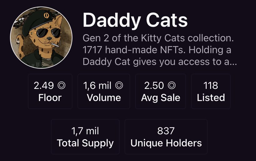 Número de listados bajando 📉

Floor price subiendo 📈

Sin staking. Sin P2E. Sin metaverso. Sin branding. Sin falsas promesas. Sin tonterías.

Simplemente un grupo de locos de los NFTs. Aunque no es solo eso… hay mucho más. Eso si, para descubrirlo, debéis ser holders.