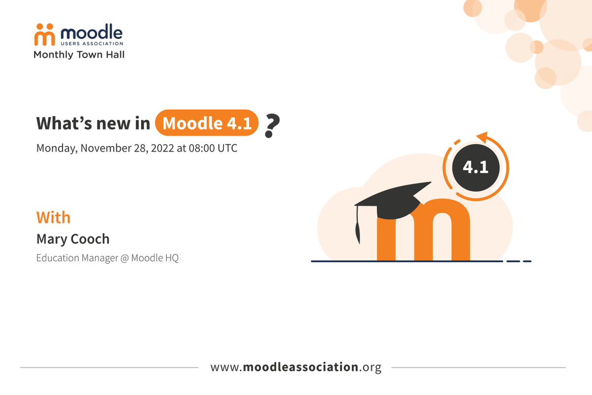 As you might already know, Moodle 4.1 will be launching next Monday! 🥳

Are you wondering what to expect with @Moodle 4.1?
Don't miss our Town Hall meeting next week!

#Moodle #elearning