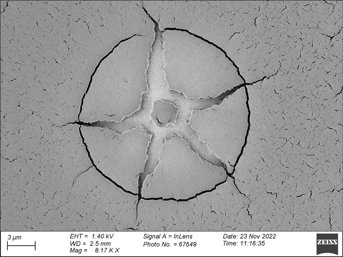 The prettiest crack I have ever seen on my electrode… ✨😍 measured by @KaijianZhu #SEM