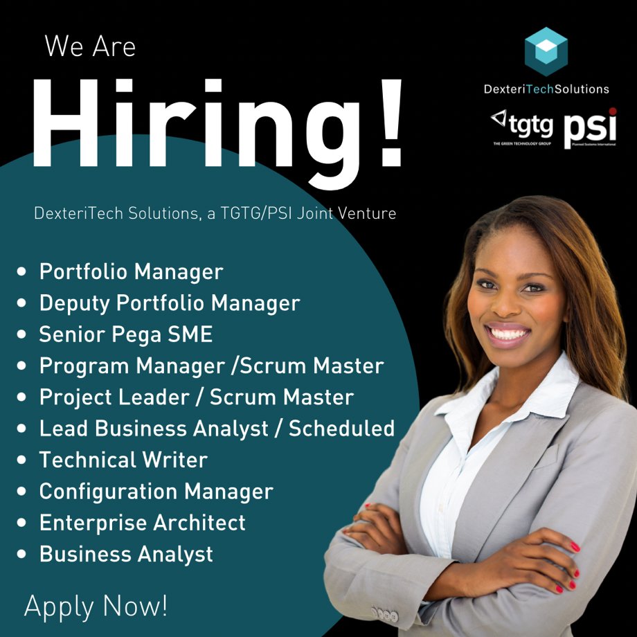 We are #hiring and looking to fill multiple positions to support a new VA contract with our JV partner DexteriTech. Your best #career is just a click away! Please apply at applydts.com or plan-sys.com/careers

#WeArePSI
#Veteranhiring