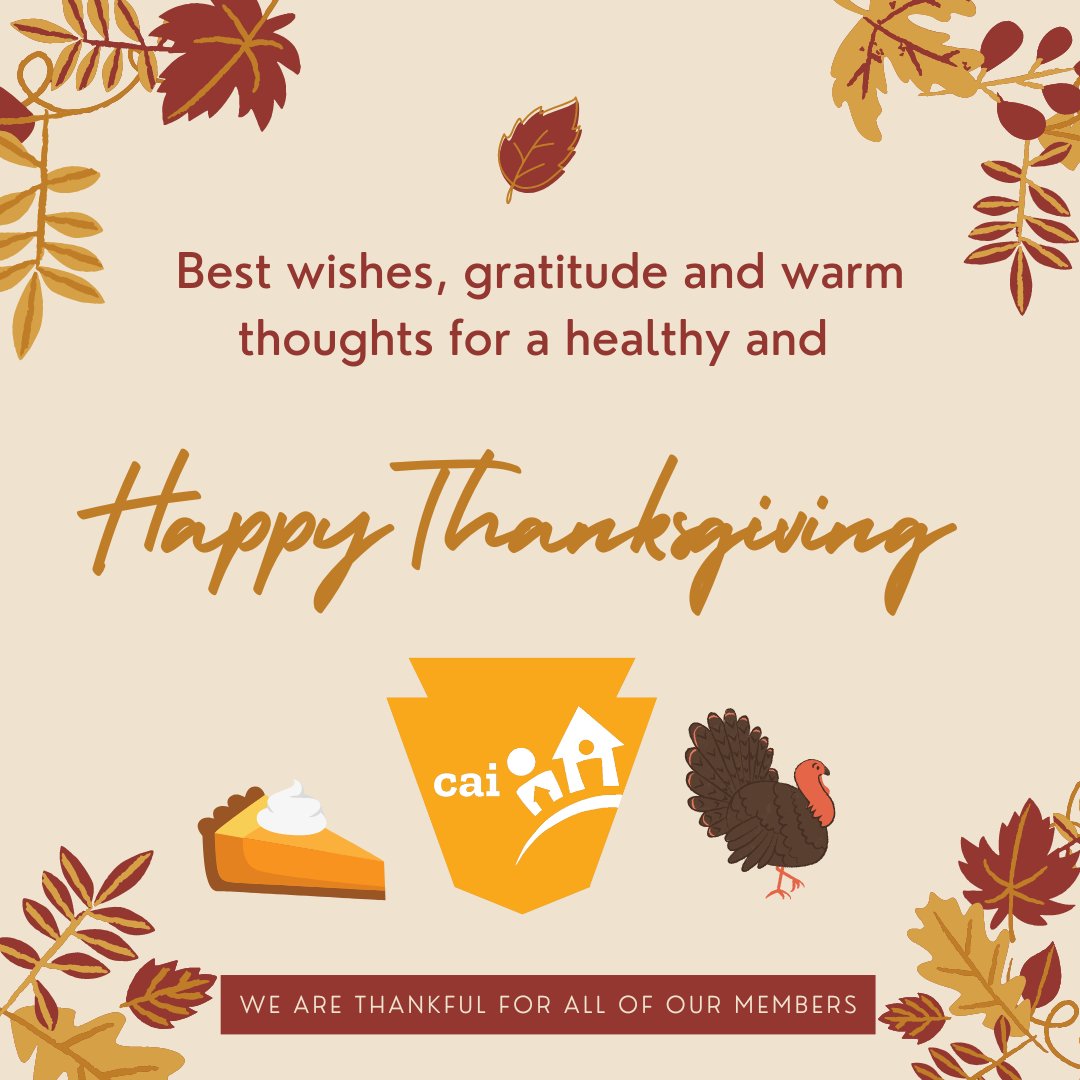 Wishing you a day of feasting, laughing 🙂 and spending time with loved ones. Happy Thanksgiving🦃! We're grateful for all of our members of CAI Keystone! #gratitude #family #caikeystone #food #happythanksgiving #holiday